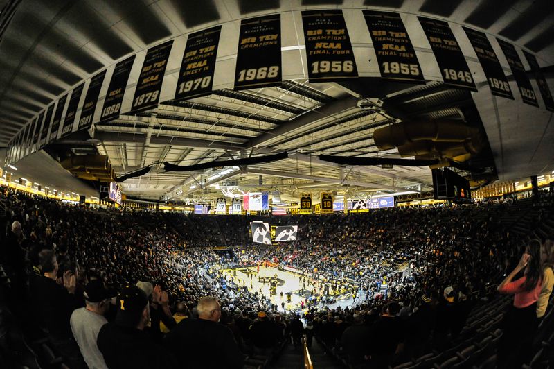 Dec 12, 2024; Iowa City, Iowa, USA; A general view of Carver-Hawkeye Arena before the game between the Iowa Hawkeyes and the Iowa State Cyclones. Mandatory Credit: Jeffrey Becker-Imagn Images