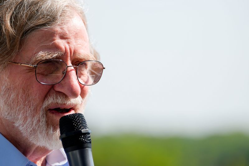 State Sen. Herman Quirmbach speaks during a COGS graduate student union protest following the Iowa Board of Regents meeting June 11, 2025 in Iowa City, Iowa.