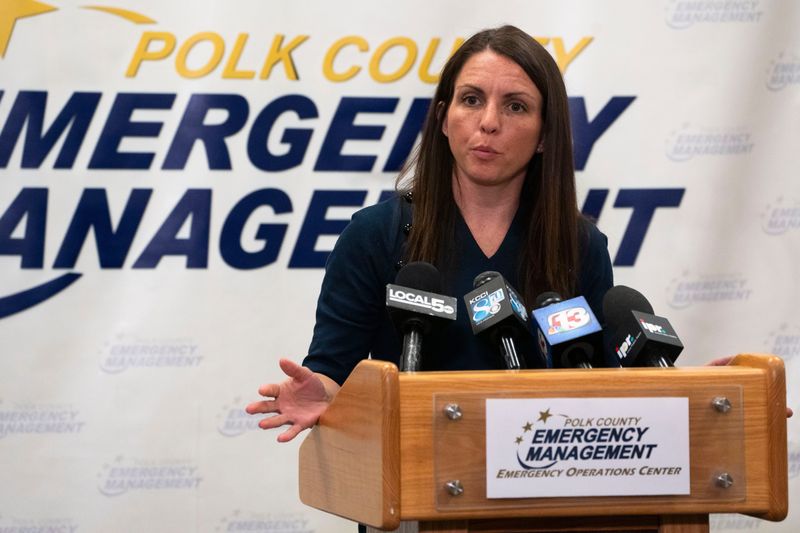 Tami Madsen, executive director of Central Iowa Water Works, speaks during a news conference at Polk County Emergency Management about a ban on lawn watering.