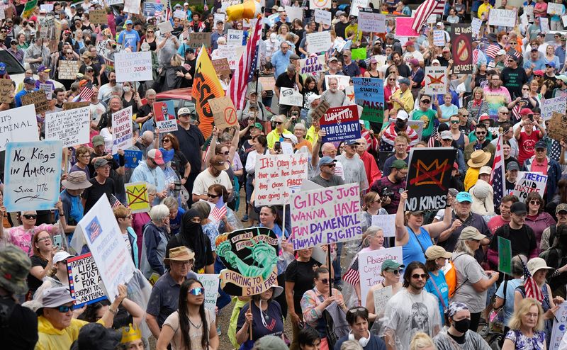 Thousands rally in Louisville, Kentucky, as part of the "No Kings" protest on June 15, 2025.