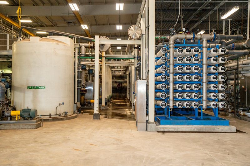 The interior of the Saylorville Water Treatment Plant works on June 20, 2025, in Des Moines. The plant is a 10 million-gallon-day facility.