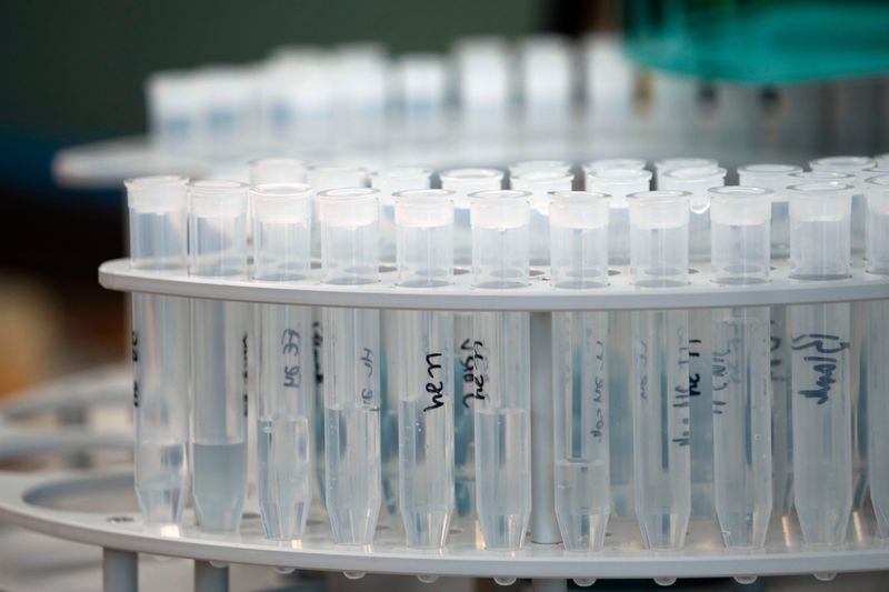 Vials are seen in the ion chromatograph in the water testing lab at Des Moines Water Works Fleur Drive Treatment Plant on June 24, 2025, in Des Moines.