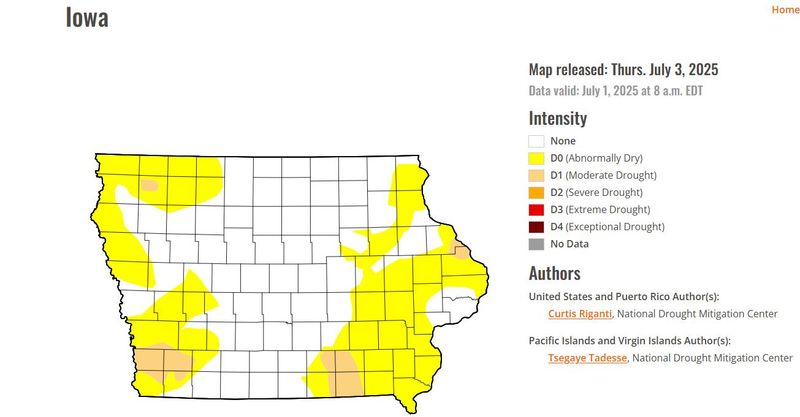 The U.S. Drought Monitor report of Iowa from July 3, 2025.