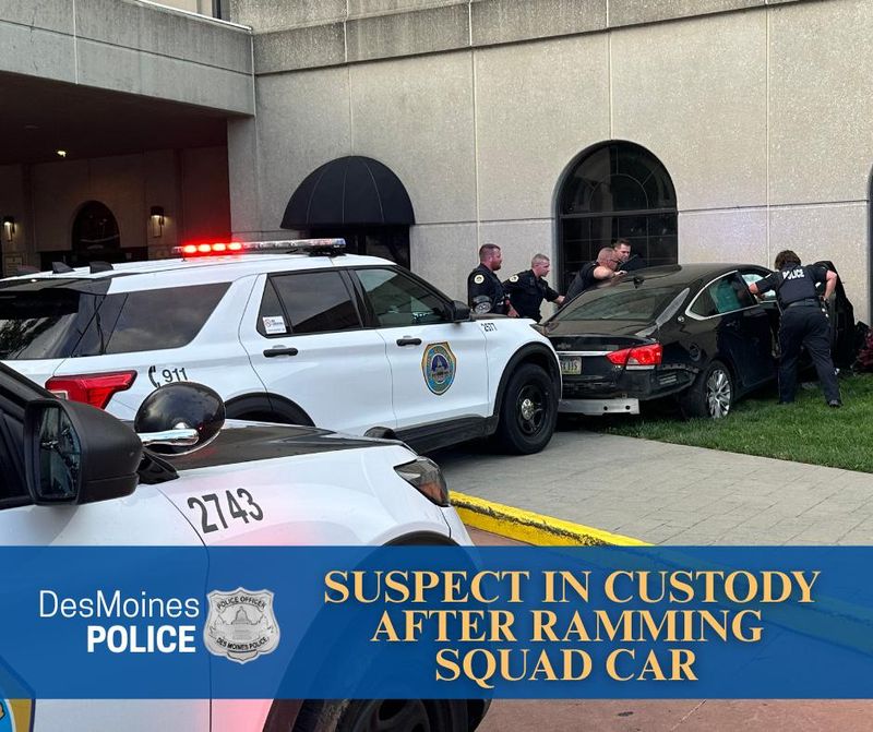 Police are investigating after a driver crashed into the Embassy Suites in Des Moines' East Village on Wednesday, July 16, 2025.