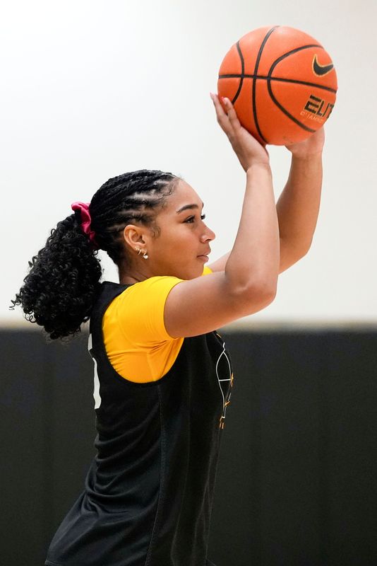 Iowa forward Hannah Stuelke shoots during a womenâ€™s basketball practice July 22, 2025 at Carver-Hawkeye Arena in Iowa City, Iowa.