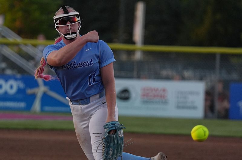 Waukee Northwest's pitcher Sophia Schlader pitches the ball against Linn Mar in the 5A state softball all championship game at Roger Sports Complex on July 24, 2025, in Fort Dodge, Iowa.