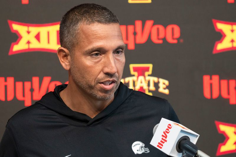 Iowa State football head coach Matt Campbell speaks during Iowa State football media day at Stark Performance Center on July 25, 2025, in Ames.