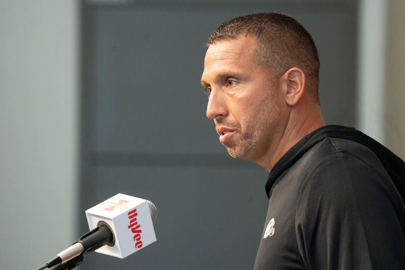 Iowa State football head coach Matt Campbell speaks during Iowa State football media day at Stark Performance Center on July 25, 2025, in Ames.