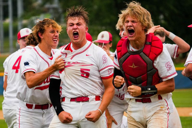 Saint Ansgar wins the Iowa high school baseball Class 1A championship over Martensdale St. Marys on July 25, 2025, at Merchants Park in Carroll, Iowa.