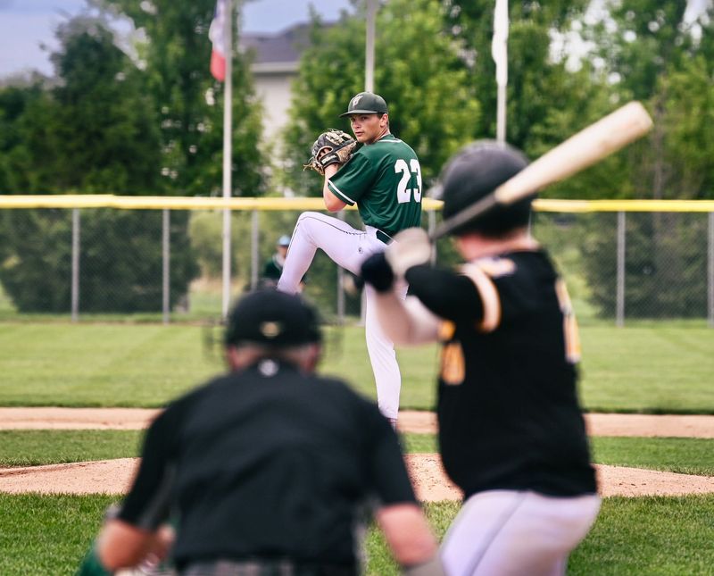 Woodward-Granger's Shaefer Hanson pitches against ACGC on June 24, 2025, at Hawk Baseball Field.
