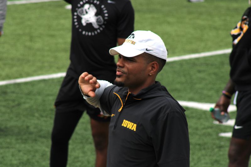 Noah Shannon participates in the Iowa Wave during Kids Day at Kinnick on Aug. 9, 2025.