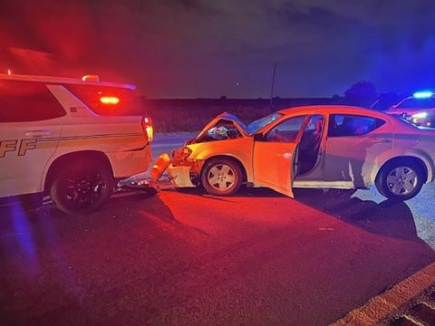 A vehicle collided with a Polk County Sheriff's deputy's vehicle early Friday morning, Aug. 15.