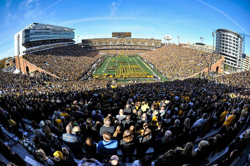 Oct 26, 2024; Iowa City, Iowa, USA; A general view of Kinnick Stadium before a game between the Iowa Hawkeyes and the Northwestern Wildcats. Mandatory Credit: Jeffrey Becker-Imagn Images