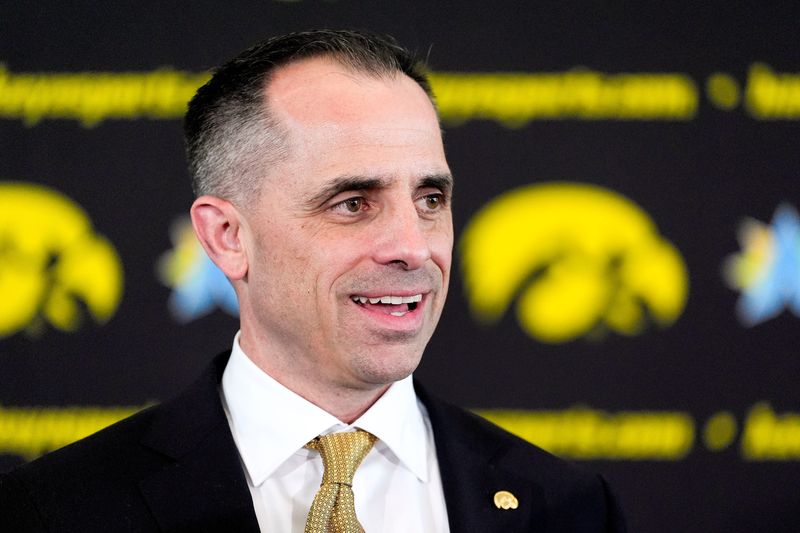 Iowa head men's basketball coach Ben McCollum is pictured at his introductory press conference Tuesday, March 25, 2025 at Carver-Hawkeye Arena in Iowa City, Iowa.