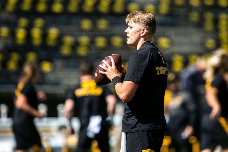 Iowa quarterback Deuce Hogan (2) warms up before a NCAA non-conference football game against Colorado State, Saturday, Sept. 25, 2021, at Kinnick Stadium in Iowa City, Iowa.

210925 Colo St Iowa Fb 095 Jpg