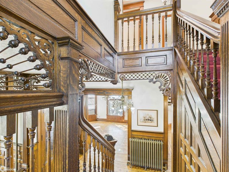 The historic Keokuk home featured on Cheap Old House's viral Instagram account includes intricate woodworking throughout the home.