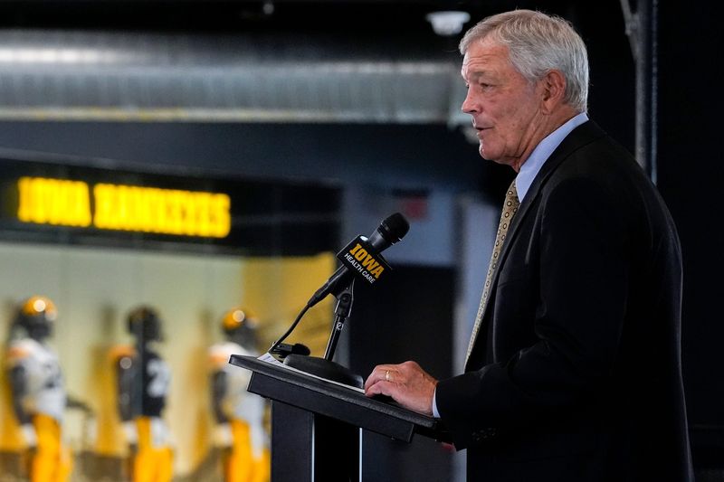 Iowa football head coach Kirk Ferentz gives updates on the team during media day Aug. 8, 2025 in Iowa City, Iowa.