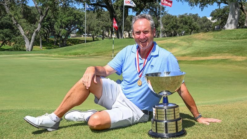 Iowan Michael McCoy is shown with his U.S. Senior Amateur trophy on Aug. 28, 2025, in San Antonio, Texas.