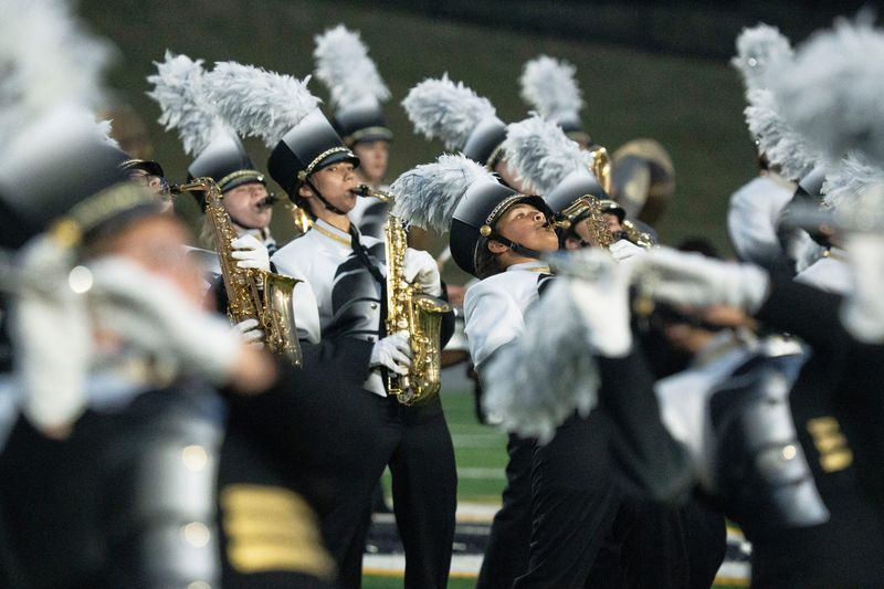 The Southeast Polk Marching Band performs at Southeast Polk High School on Aug. 29, 2025, in Pleasant Hill.