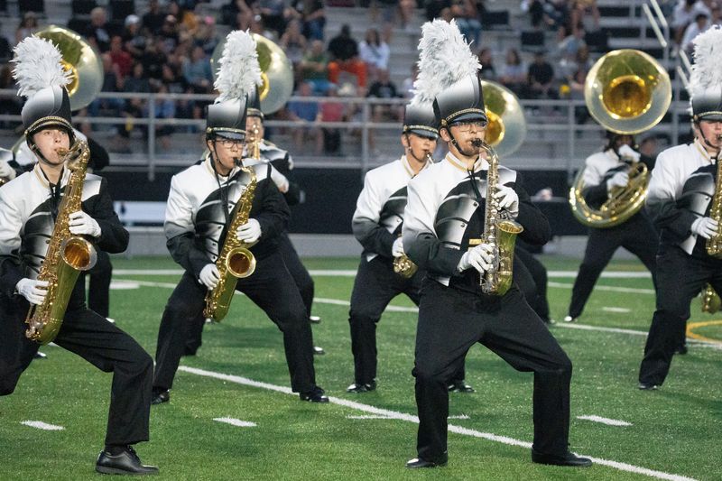 The Southeast Polk Marching Band performs at Southeast Polk High School on Aug. 29, 2025, in Pleasant Hill.