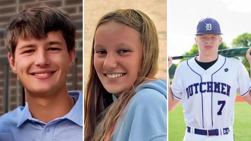 From left to right: Ashton Koob, 17, Bryleigh Koob, 16, and Kolten Hofmeyer, 16, died in a house fire north of Granville on Sept. 1, 2025.