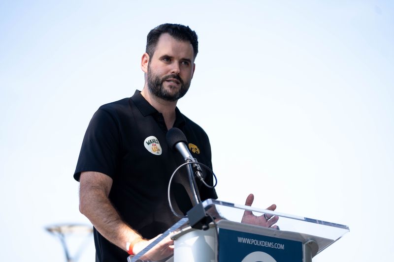 Iowa Democratic U.S. Senate candidate Zach Wahls speaks to Iowa Democrats during the Polk County Democrats’ annual steak fry on Sept. 13, 2025, at Des Moines Water Works Park.