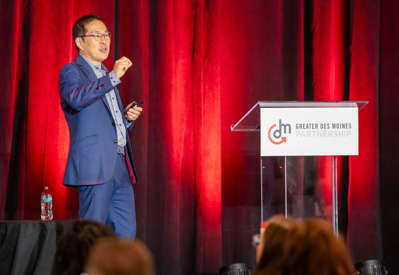 James Chung gives the keynote address at the Greater Des Moines Partnership's Regional Summit, Sept. 17, 2025.