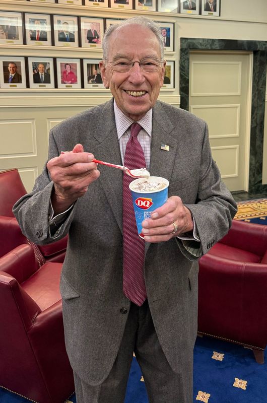 U.S. Sen. Chuck Grassley of Iowa celebrates his 92nd birthday with a Dairy Queen Blizzard on Wednesday, Sept. 17, 2025, in his Washington, D.C. Grassley is the president pro tempore of the Senate and has served in Congress and the Senate since 1975.