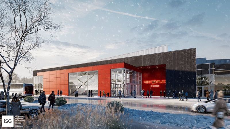 Renderings of a proposed new $40 million arena and convention center at the MidAmerican RecPlex in West Des Moines.