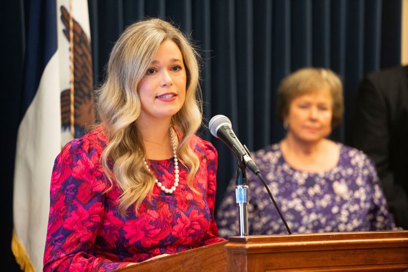 Iowa Department of Education Director McKenzie Snow speaks during a press conference on education at the Iowa State Capitol on Wednesday, Sept. 24, 2025, in Des Moines.