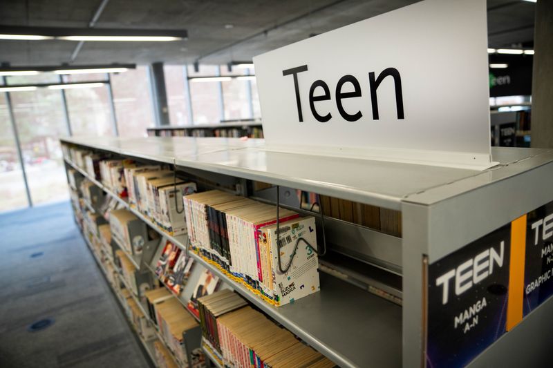 The teen section at Des Moines Public Library’s Central Library is seen on Sept. 24, 2025, in downtown Des Moines.