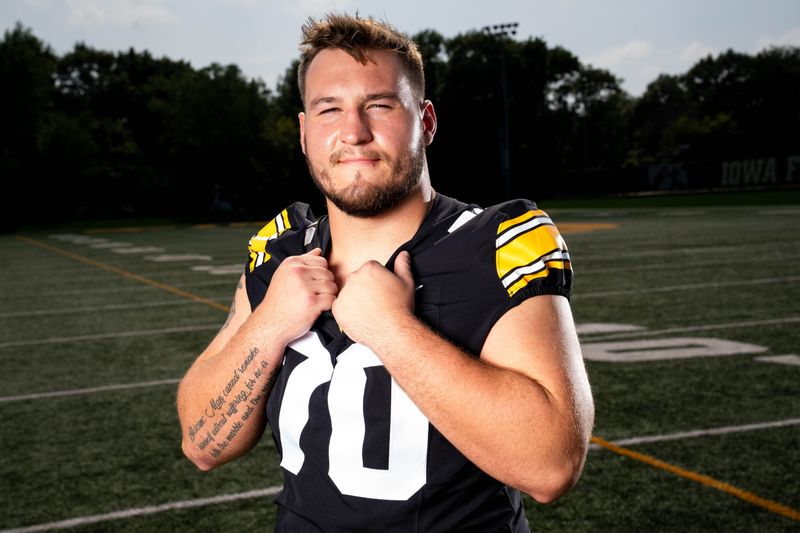 Offensive Lineman Beau Stephens stands for a photo during Iowa Footballâ€™s media day on Aug. 8, 2025, in Iowa City.