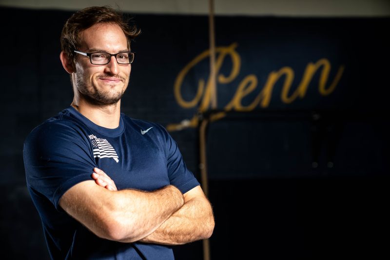 William Penn head women’s wrestling coach Jake Kadel poses for a portrait on Oct. 15, 2025, at William Penn University in Oskaloosa, Iowa.