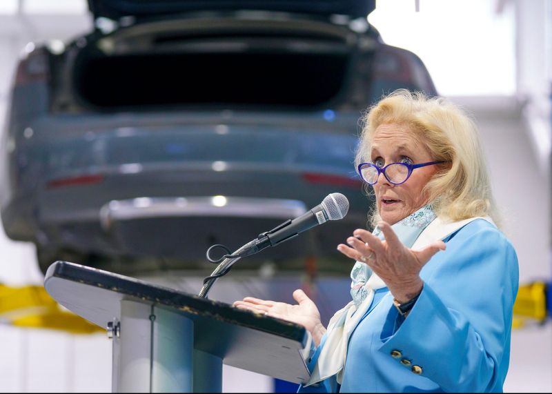 U.S. Rep. Debbie Dingell, D-Ann Arbor, makes a speech at Washtenaw Community College Advanced Transportation Center, Monday, Oct. 13, 2025, in Ann Arbor.