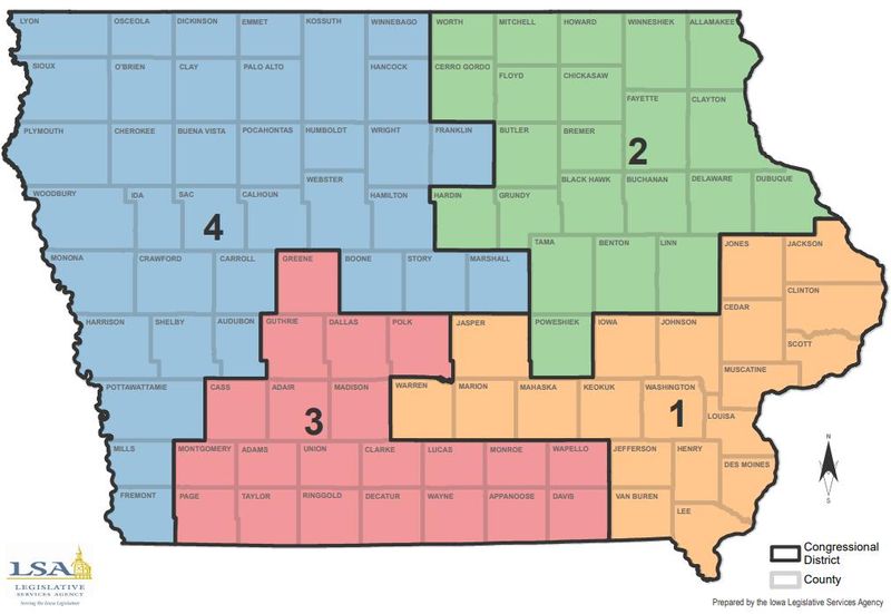 Iowa's four congressional districts.