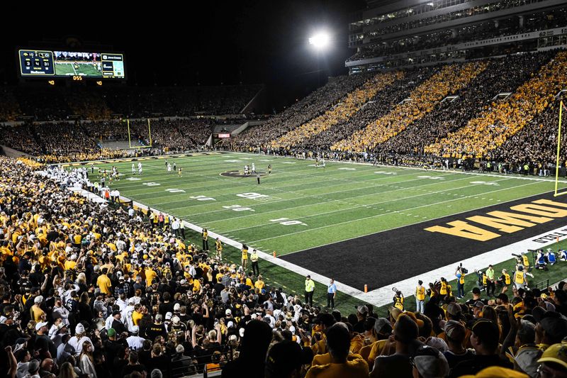 Oct 18, 2025; Iowa City, Iowa, USA; A general view of Kinnick Stadium during the second quarter between the Iowa Hawkeyes and the Penn State Nittany Lions. Mandatory Credit: Jeffrey Becker-Imagn Images