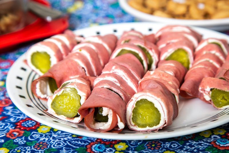 A plate of sliced pickle wraps is seen, Thursday, Nov. 18, 2021, in Iowa City, Iowa.