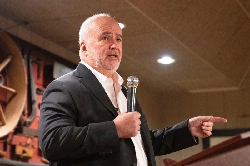 Former state Sen. Jim Carlin, candidate for U.S. Senate, speaks during a Westside Conservative Club meeting at Machine Shed restaurant on Wednesday, Oct. 22, 2025, in Urbandale.