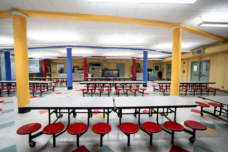 The cafeteria at Moulton Elementary is seen on Oct. 28, 2025, in Des Moines.