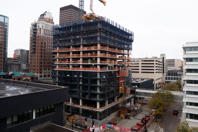 515 Walnut Street is seen during a pause in construction on Wednesday, Oct. 29, 2025, in Des Moines. Work resumed Monday, Nov. 10.