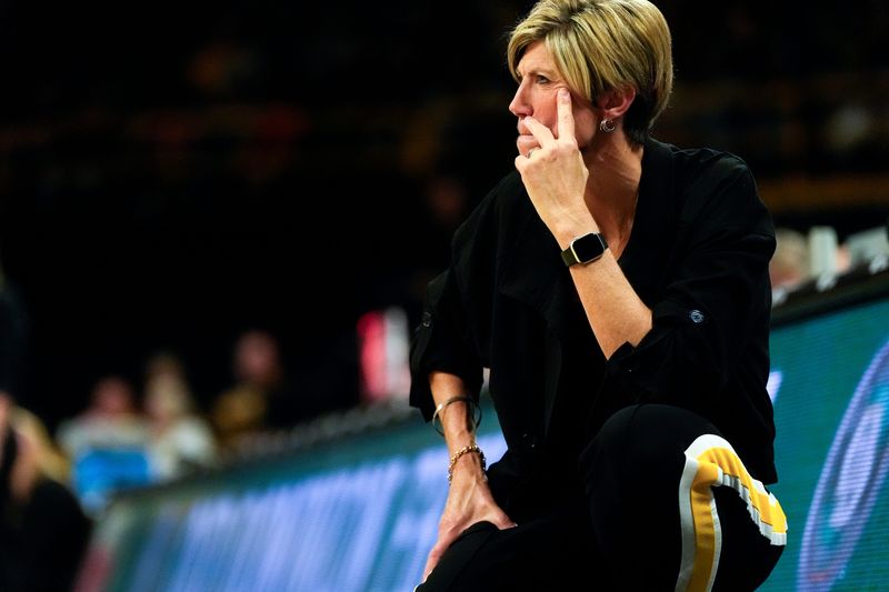Iowa head coach Jan Jensen watches her team Oct. 30, 2025 during an exhibition game against the Ashland Eagles at Carver-Hawkeye Arena in Iowa City, Iowa.
