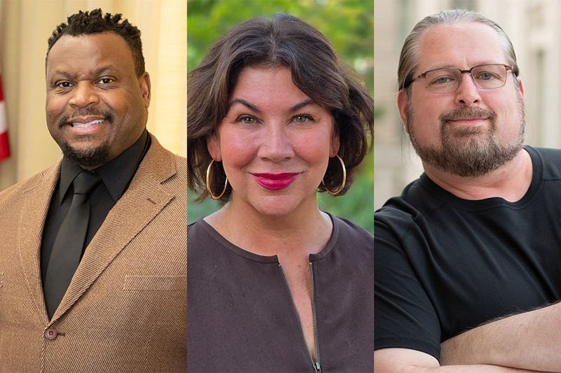 Incumbents prevailed in the race for Iowa City City Council on Tuesday, Nov. 4, 2025. From left, Bruce Teague and Megan Alter prevailed in the race for two open At-Large seats on the Iowa City City Council, while Shawn Harmsen retained his council seat in District B.