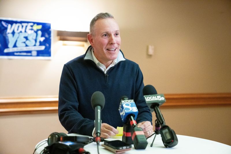 DMPS interim superintendent Matt Smith during an election night watch party for the school district’s bond referendum on Nov. 4, 2025, at Christopher’s in Des Moines.