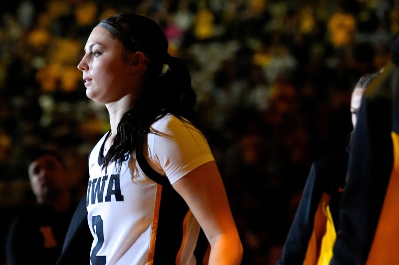 Iowa guard Taylor McCabe (2) is announced in the starting lineup against the Southern Jaguars on Nov. 3, 2025, during a women's college basketball game at Carver-Hawkeye Arena in Iowa City, Iowa.