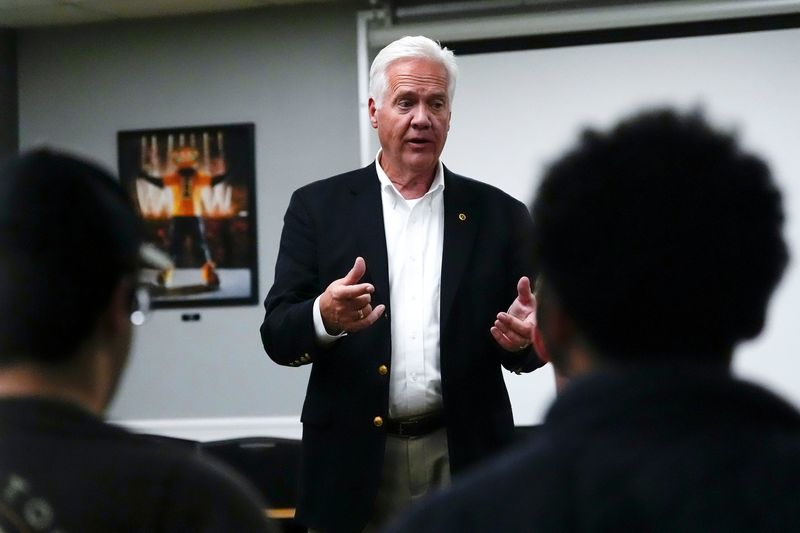 David Pautsch, who’s running for Iowa’s first congressional district, spoke to the University of Iowa College Republicans Nov. 12, 2025 at the Iowa Memorial Union in Iowa City, Iowa.