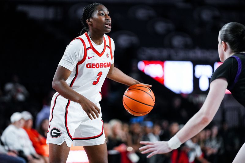 Georgia guard Dani Carnegie (3) during Georgia’s game against Furman at Stegeman Coliseum in Athens, Ga., on Thursday, Nov. 6, 2025. (Tony Walsh/UGAAA)