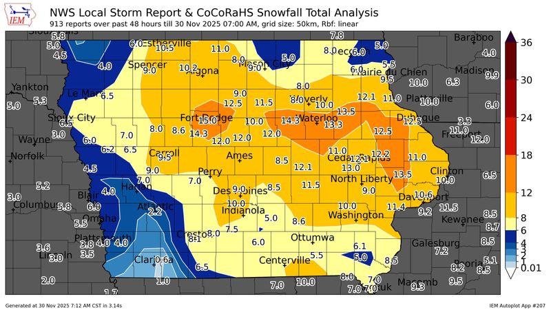 A post-Thanksgiving winter storm blanketed much of Iowa on Nov. 29, 2025.