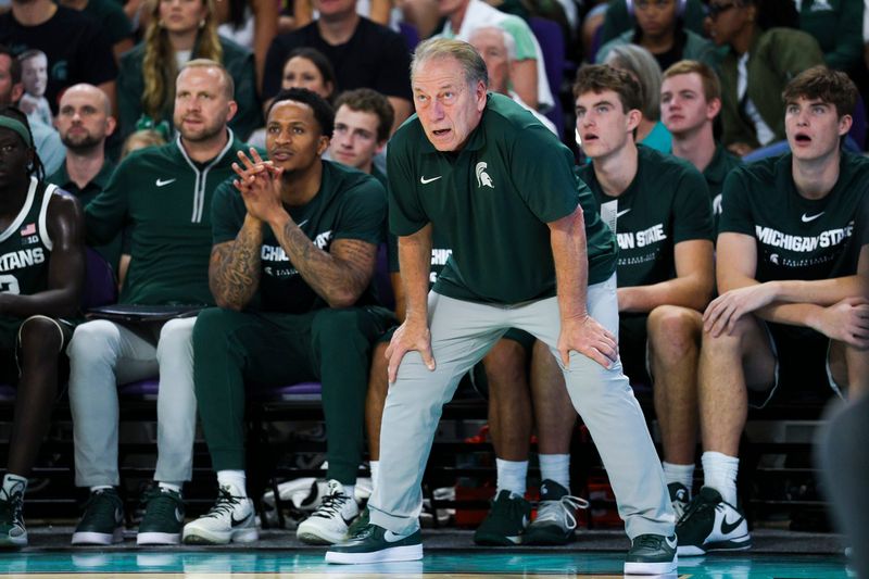 Nov 25, 2025; Fort Myers, Florida, USA; Michigan State Spartans head coach Tom Izzo looks on against the East Carolina Pirates in the first half at Suncoast Credit Union Arena. Mandatory Credit: Nathan Ray Seebeck-Imagn Images