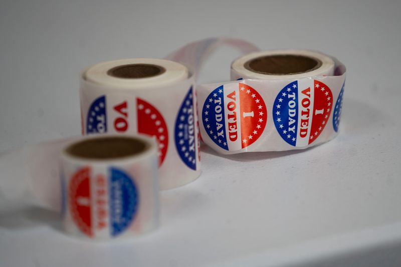 Voting stickers are available at the Polk County Election Office on Wednesday, Dec. 10, 2025, in Des Moines.