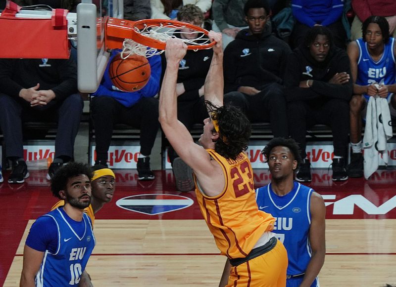 Iowa State Cyclones forward Blake Buchanan (23) dunks the ball against Easter Illinois during the first half on December 14, 2025, at Hilton Coliseum in Ames, Iowa.